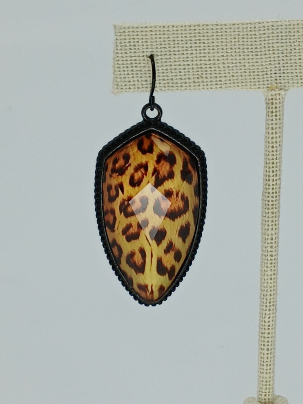 Leopard Print Shield Drop Earrings - Brown